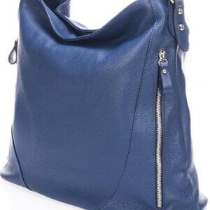 Blue Side-Zip Leather Hobo